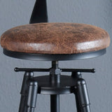 Industrial Brown Round Faux Leather Swivel Bar Stool Image - 9