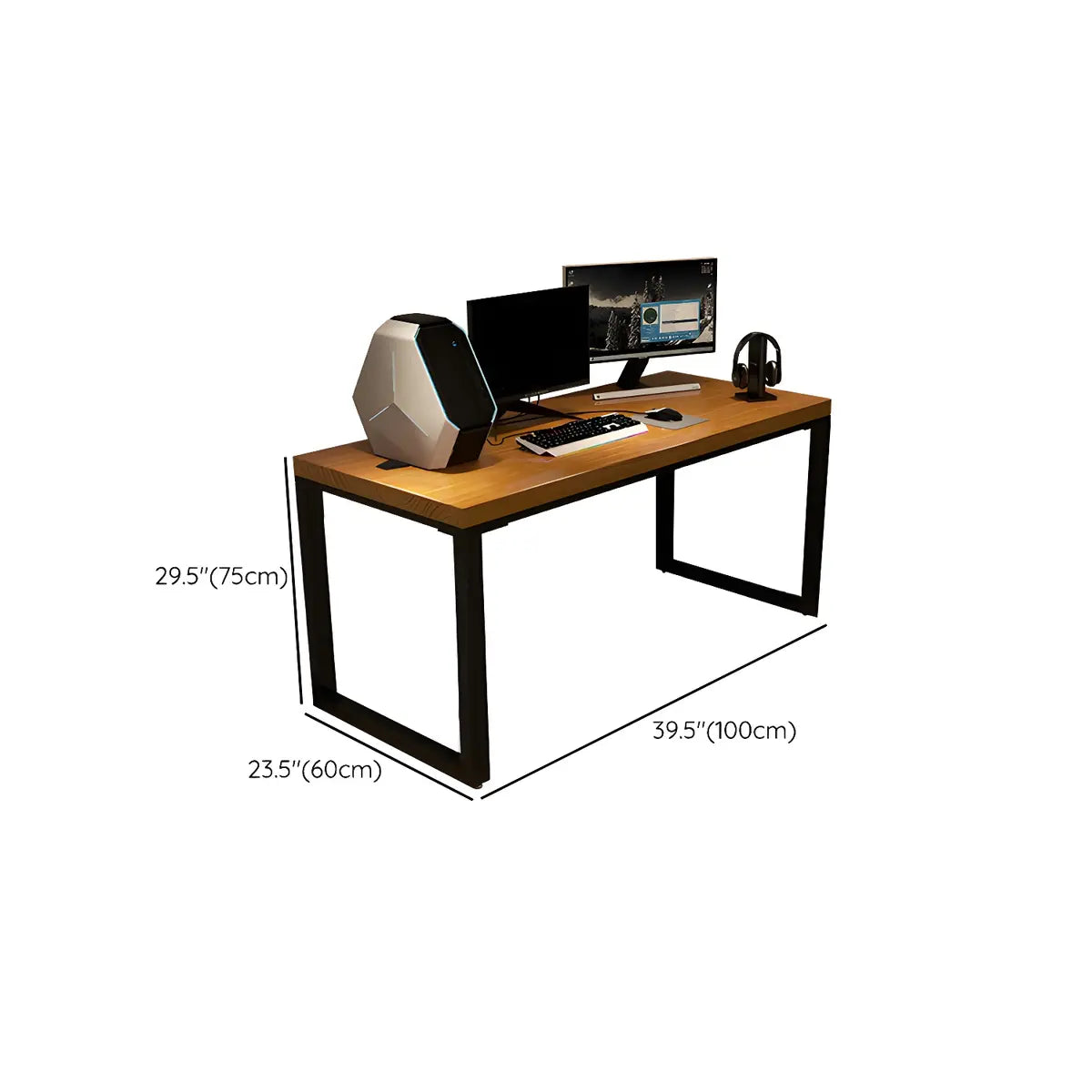 Industrial Brown Wood Pine Metal Sledge Gaming Desk 