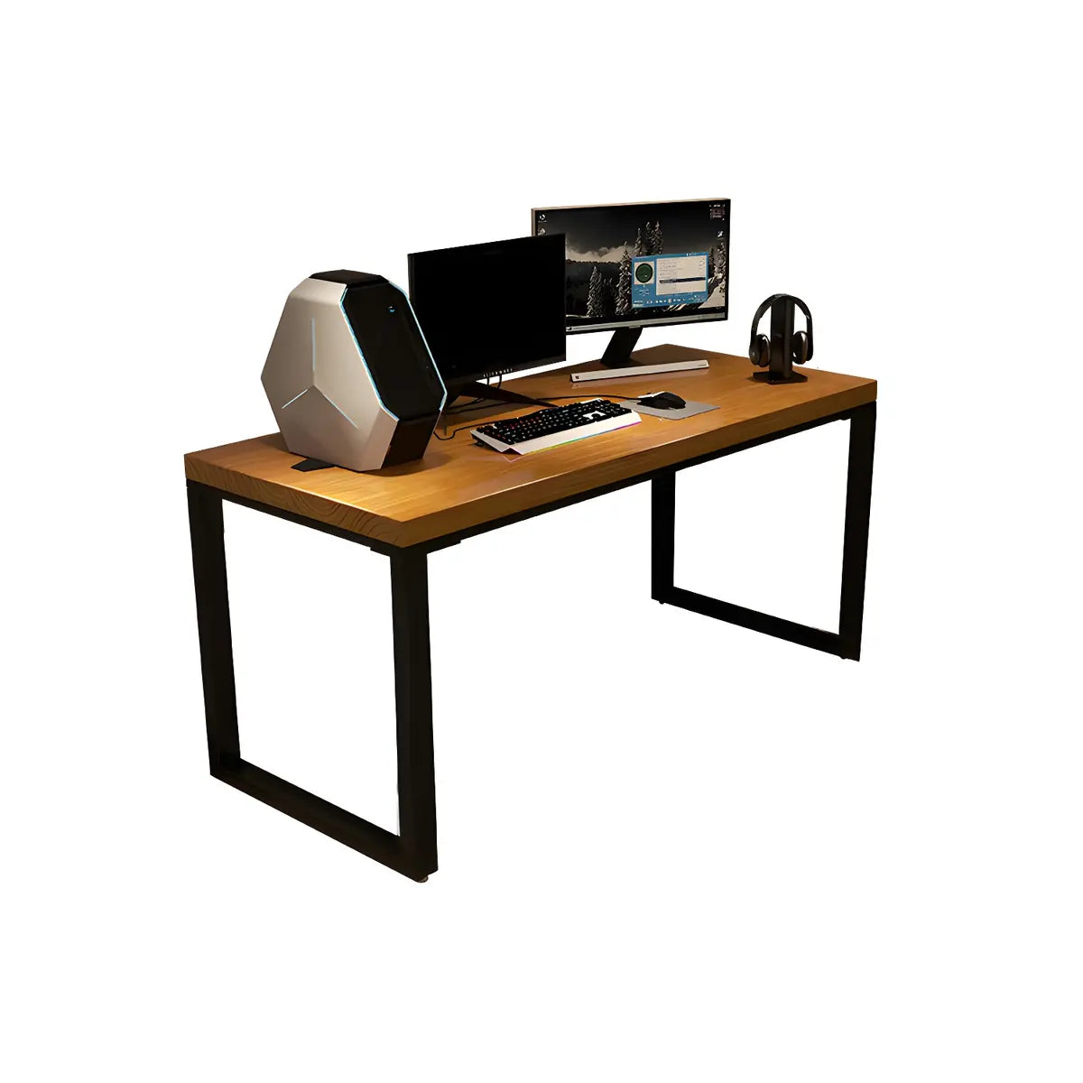 Industrial Brown Wood Pine Metal Sledge Gaming Desk Image - 5