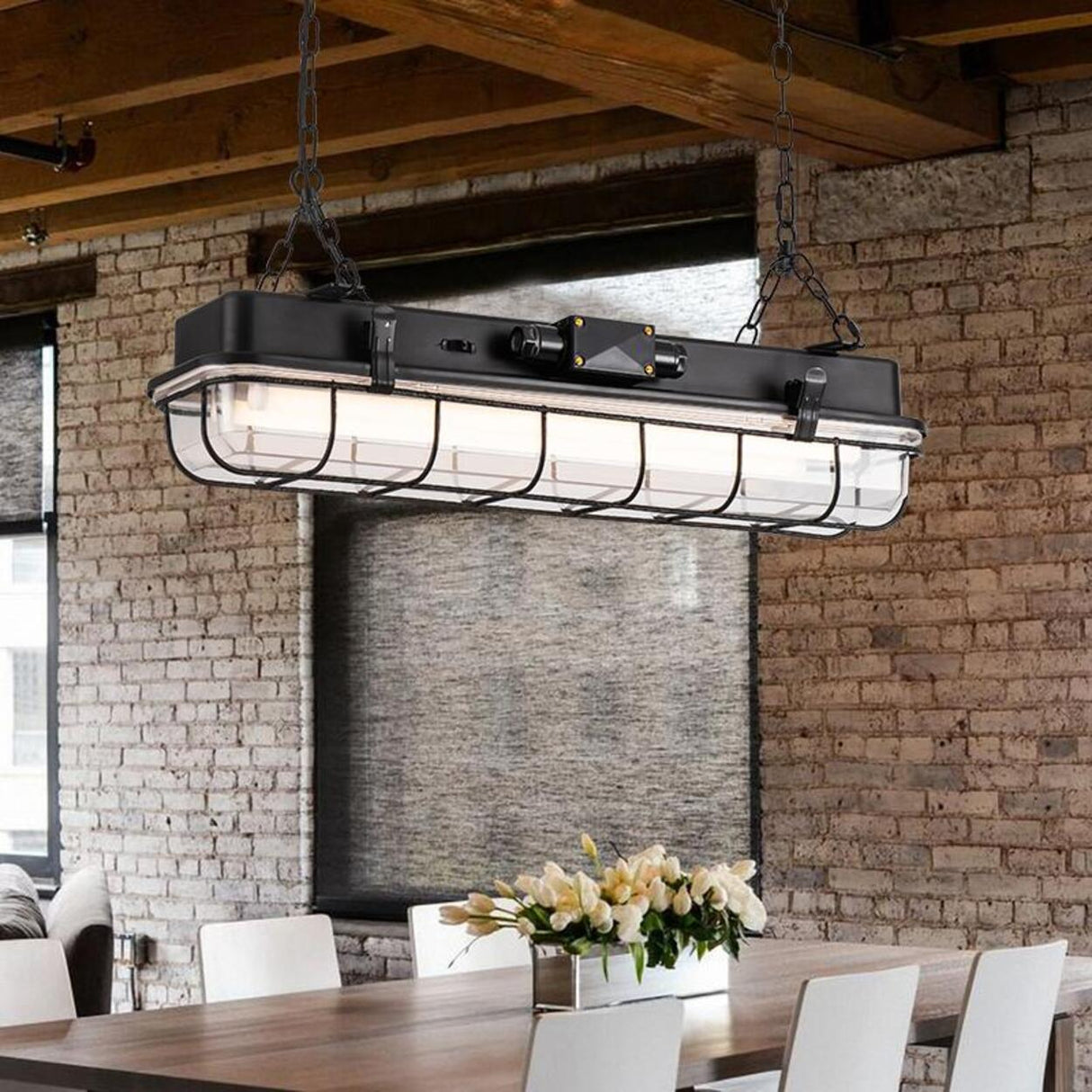 Industrial Cage and Chain Suspension Island Light Image - 4