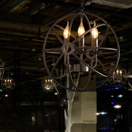 Industrial Cage Black Metal Candle Restaurant Chandelier Image - 2