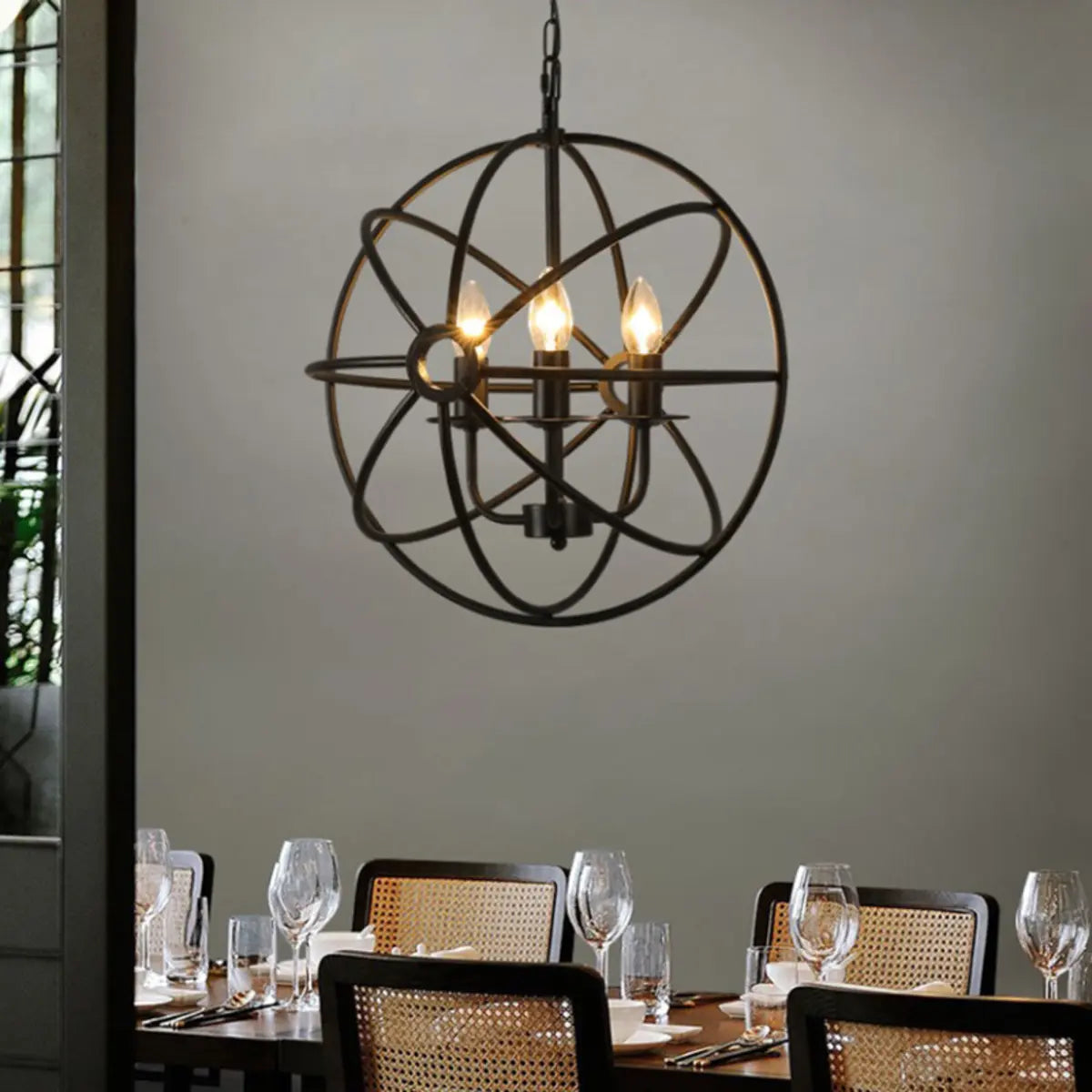 Industrial Cage Black Metal Candle Restaurant Chandelier Image - 3