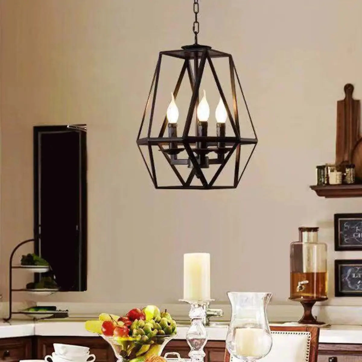 Industrial Cage Black Metal Candle Restaurant Chandelier Image - 4