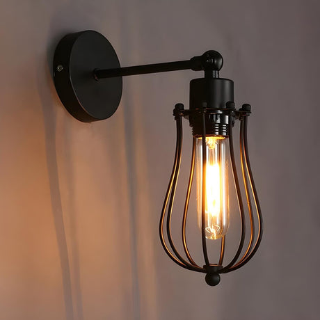 Industrial Cage Black Wall Sconce Lights Image - 1