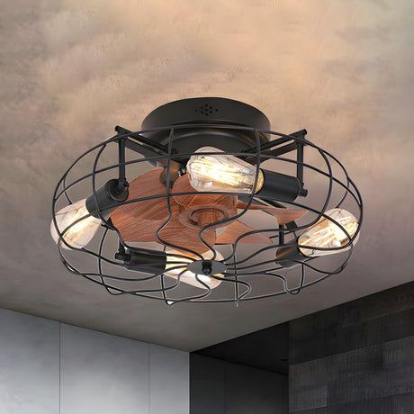 Industrial Cage Flush Mount Ceiling Fan with Light Image - 2