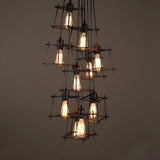 Industrial Cage Iron Living Room Black Large Chandelier Image - 10