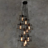 Industrial Cage Iron Living Room Black Large Chandelier Image - 5