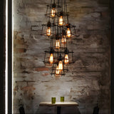 Industrial Cage Iron Living Room Black Large Chandelier Image - 7