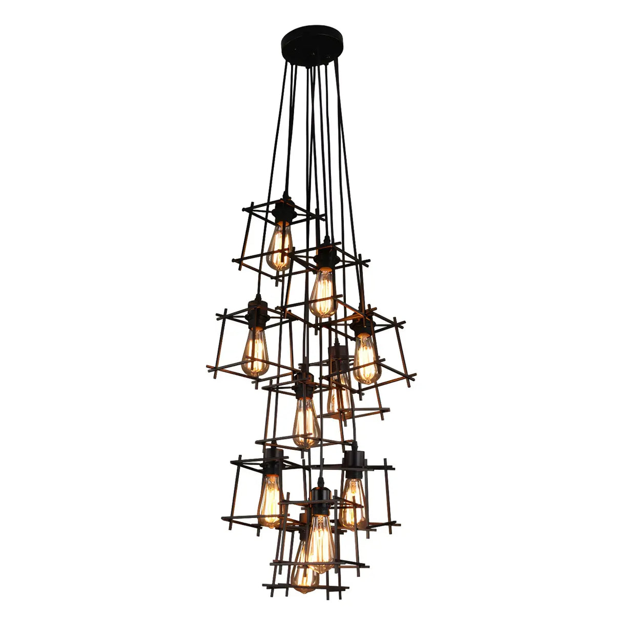 Industrial Cage Iron Living Room Black Large Chandelier Image - 8