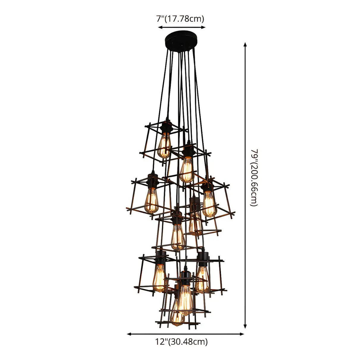 Industrial Cage Iron Living Room Black Large Chandelier Image - 9