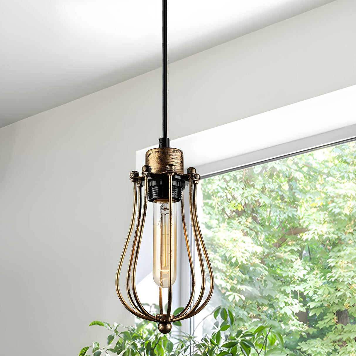 Industrial Cage Metal Edison Bulb Dining Room Pendant Light Image - 3