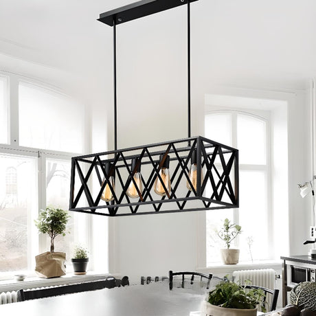 Industrial Cage Rectangular Island Ceiling Light Image - 1