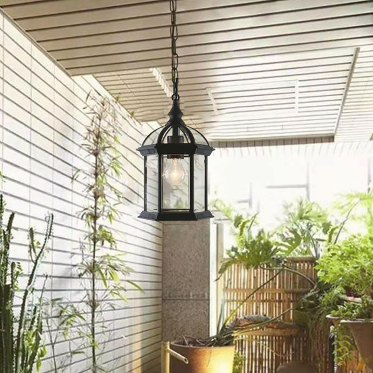 Industrial Chain Cage Outdoor Black Lantern Pendant Light Image - 15