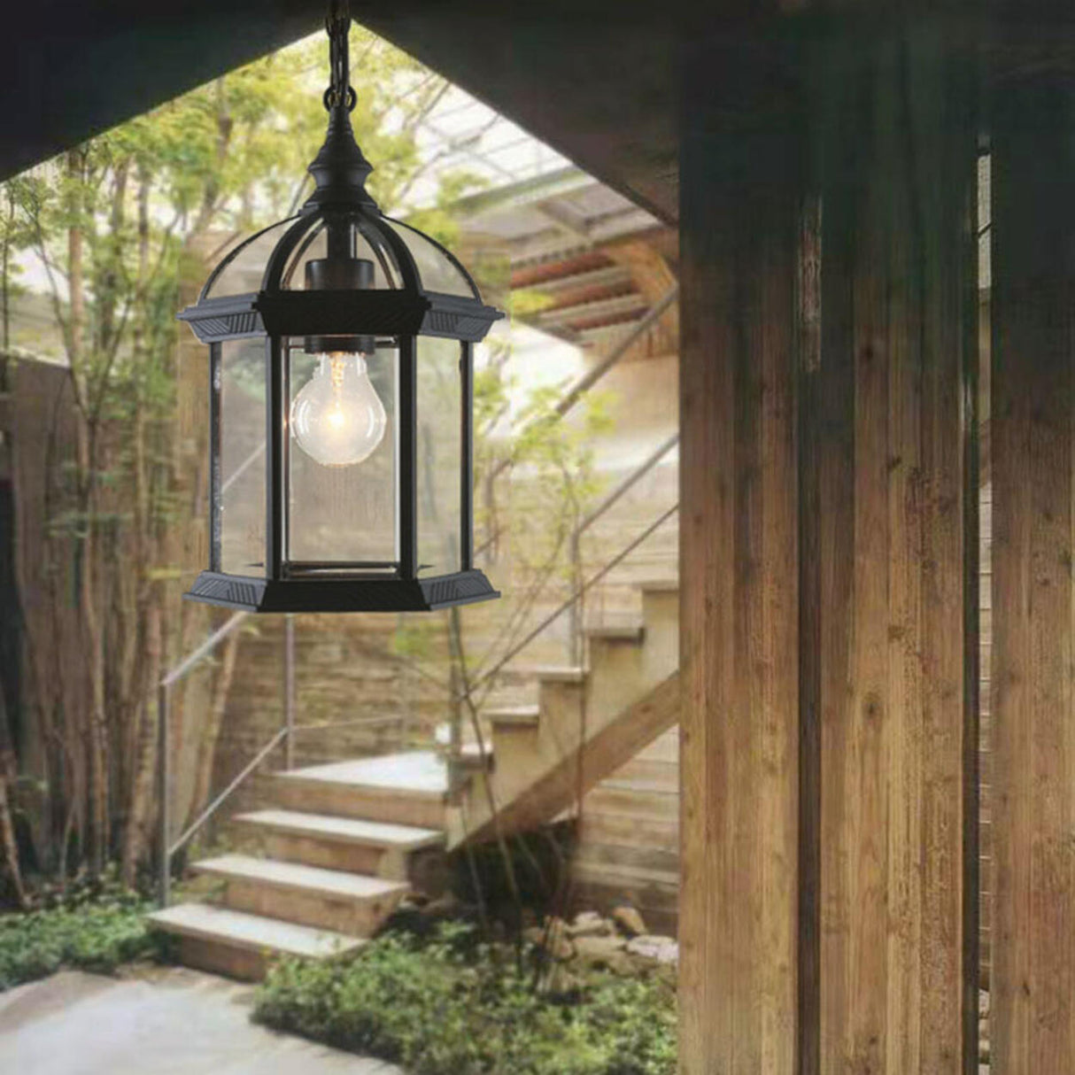 Industrial Chain Cage Outdoor Black Lantern Pendant Light Image - 2