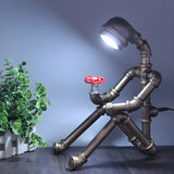 Industrial Chic Sitting Pipe Robot Bedside Table Lamp Image - 1