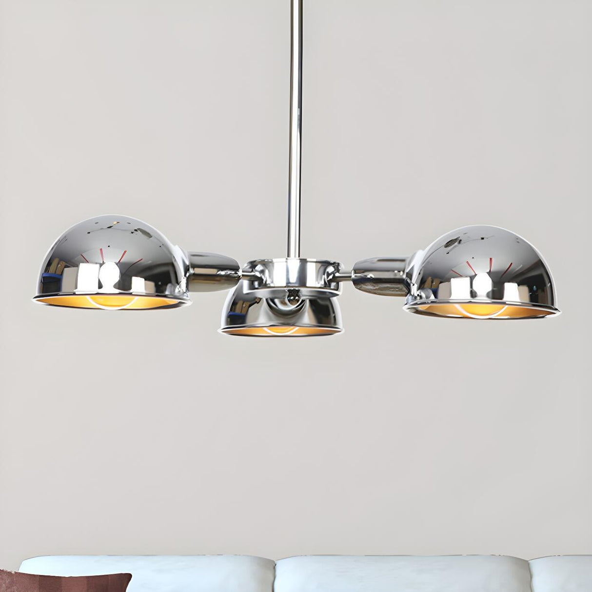 Industrial Chrome Dome Small Semi-Flush Lamp 3-Light Image - 2