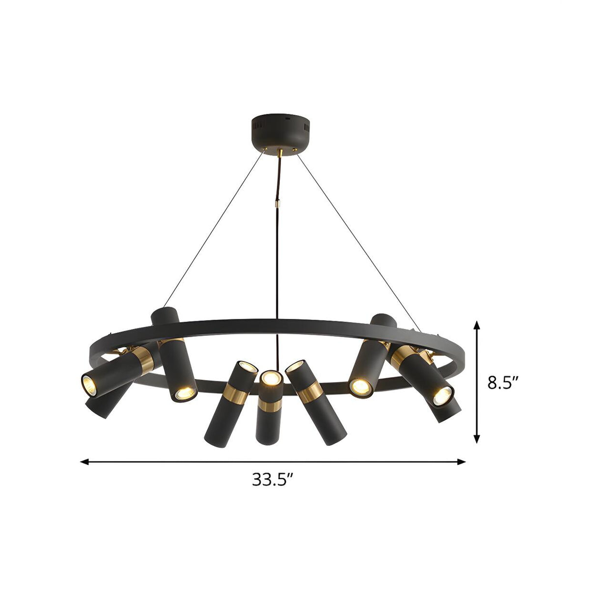 Industrial Circular Black and Gold Cylinder Chandelier Image - 10