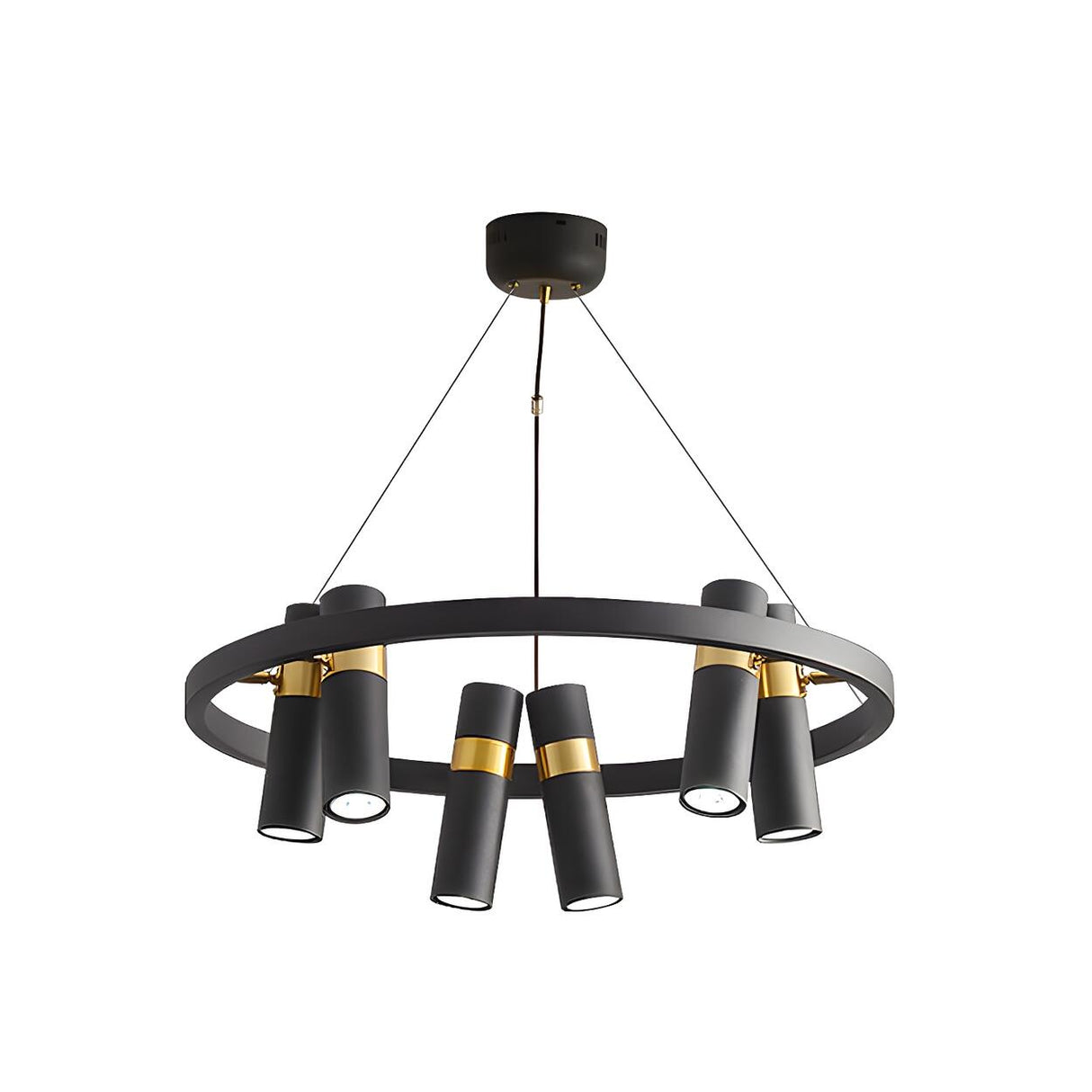 Industrial Circular Black and Gold Cylinder Chandelier Image - 3