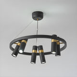 Industrial Circular Black and Gold Cylinder Chandelier Image - 4