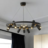 Industrial Circular Black and Gold Cylinder Chandelier Image - 5