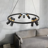 Industrial Circular Black and Gold Cylinder Chandelier Image - 7