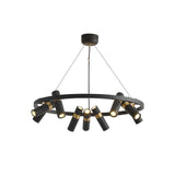 Industrial Circular Black and Gold Cylinder Chandelier Image - 8