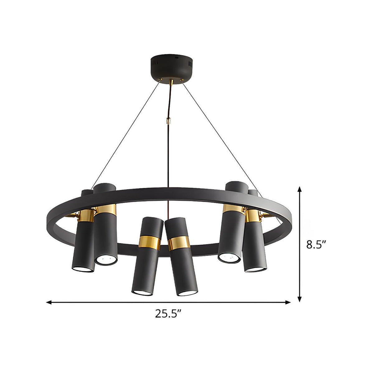 Industrial Circular Black and Gold Cylinder Chandelier 