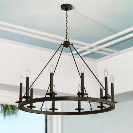 Industrial Circular Black Iron Candelabra Chandelier Image - 1