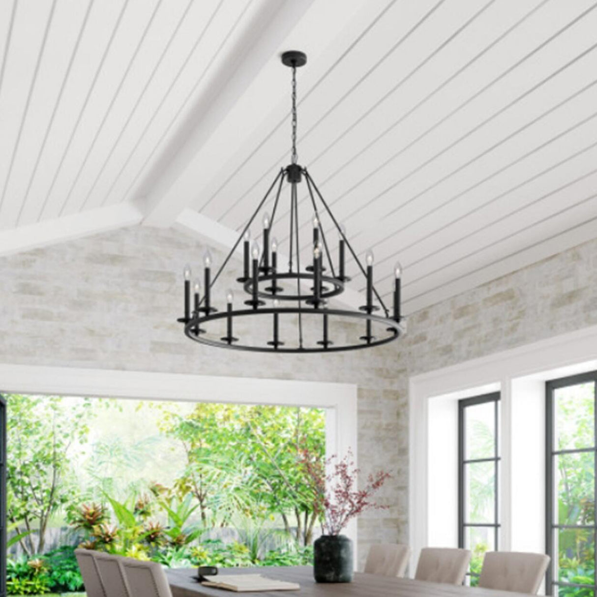 Industrial Circular Black Iron Candelabra Chandelier Image - 6