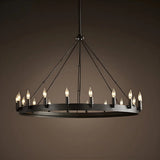 Industrial Circular Iron Black Large Chandelier Light Image - 1