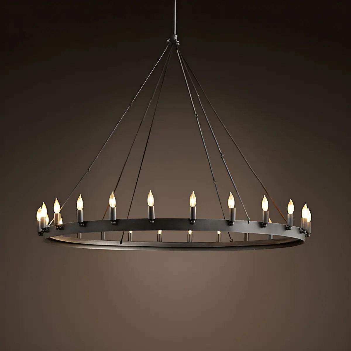 Industrial Circular Iron Black Large Chandelier Light Image - 2