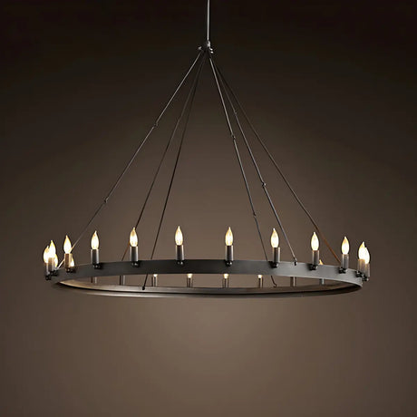 Industrial Circular Iron Black Large Chandelier Light Image - 2