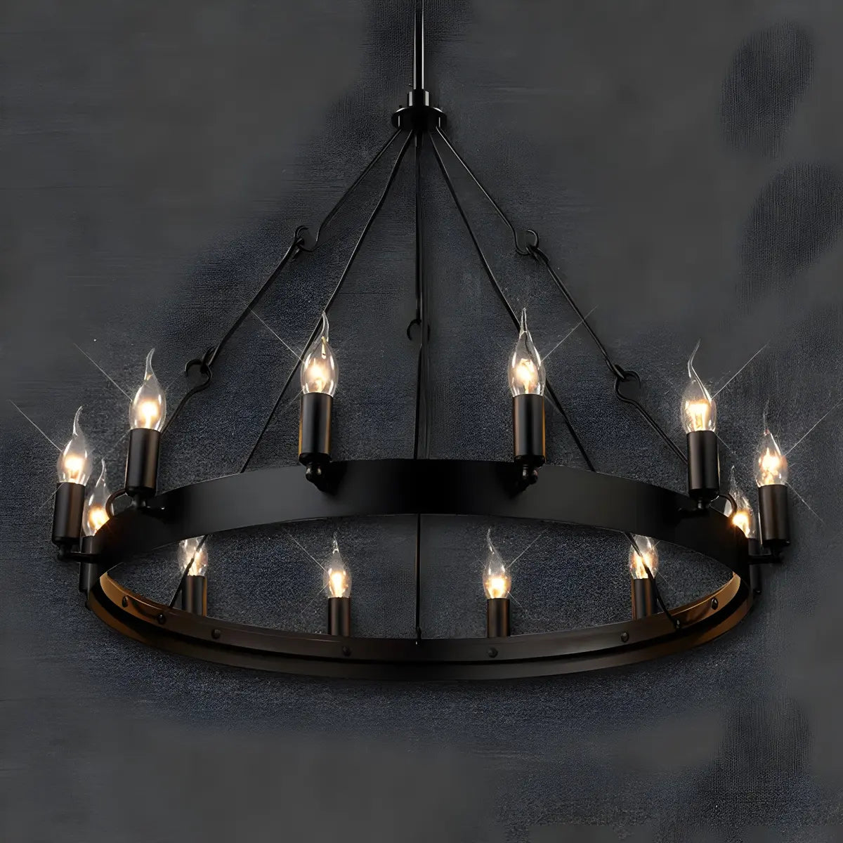 Industrial Circular Iron Black Large Chandelier Light Image - 5