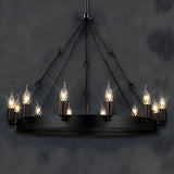 Industrial Circular Iron Black Large Chandelier Light Image - 6