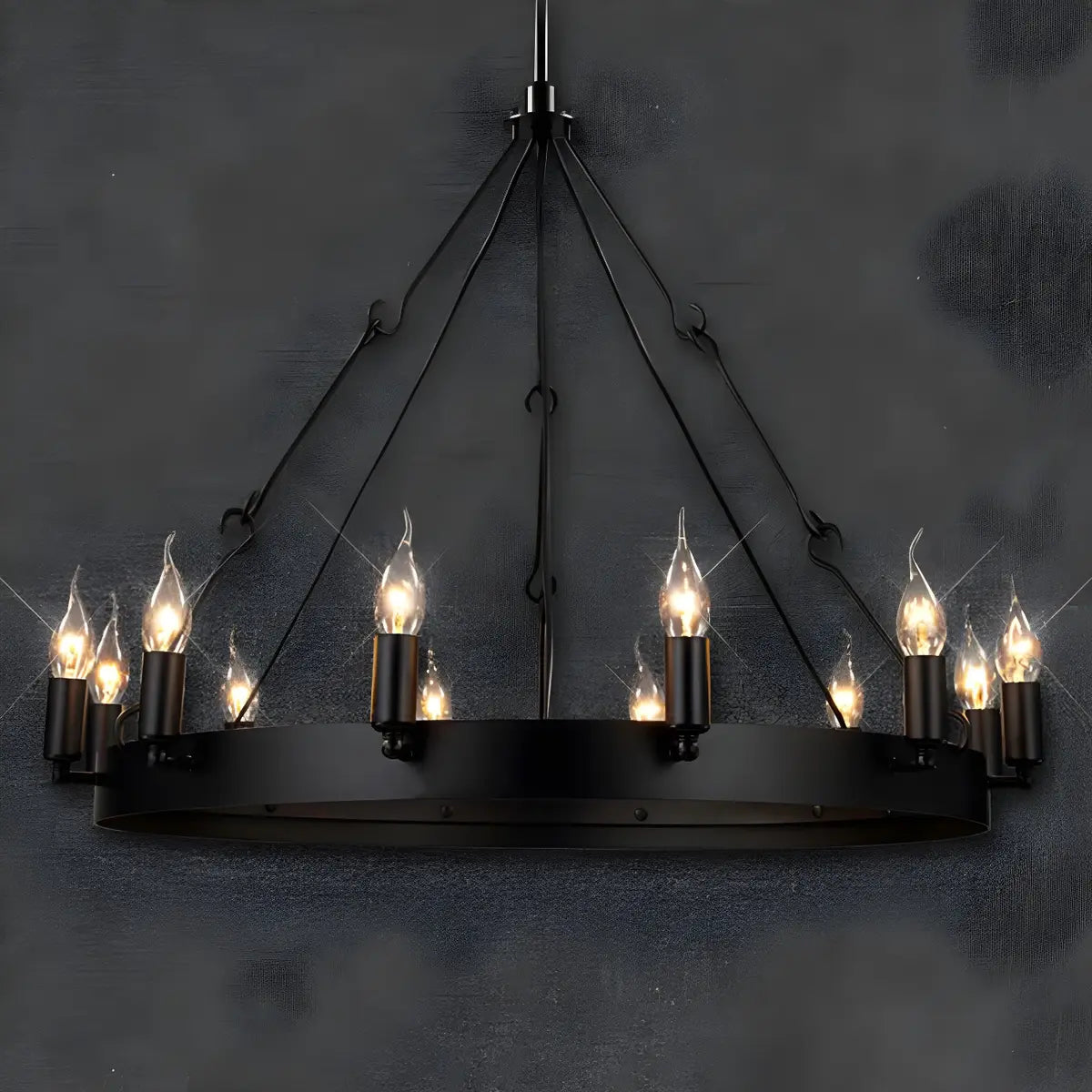 Industrial Circular Iron Black Large Chandelier Light Image - 6