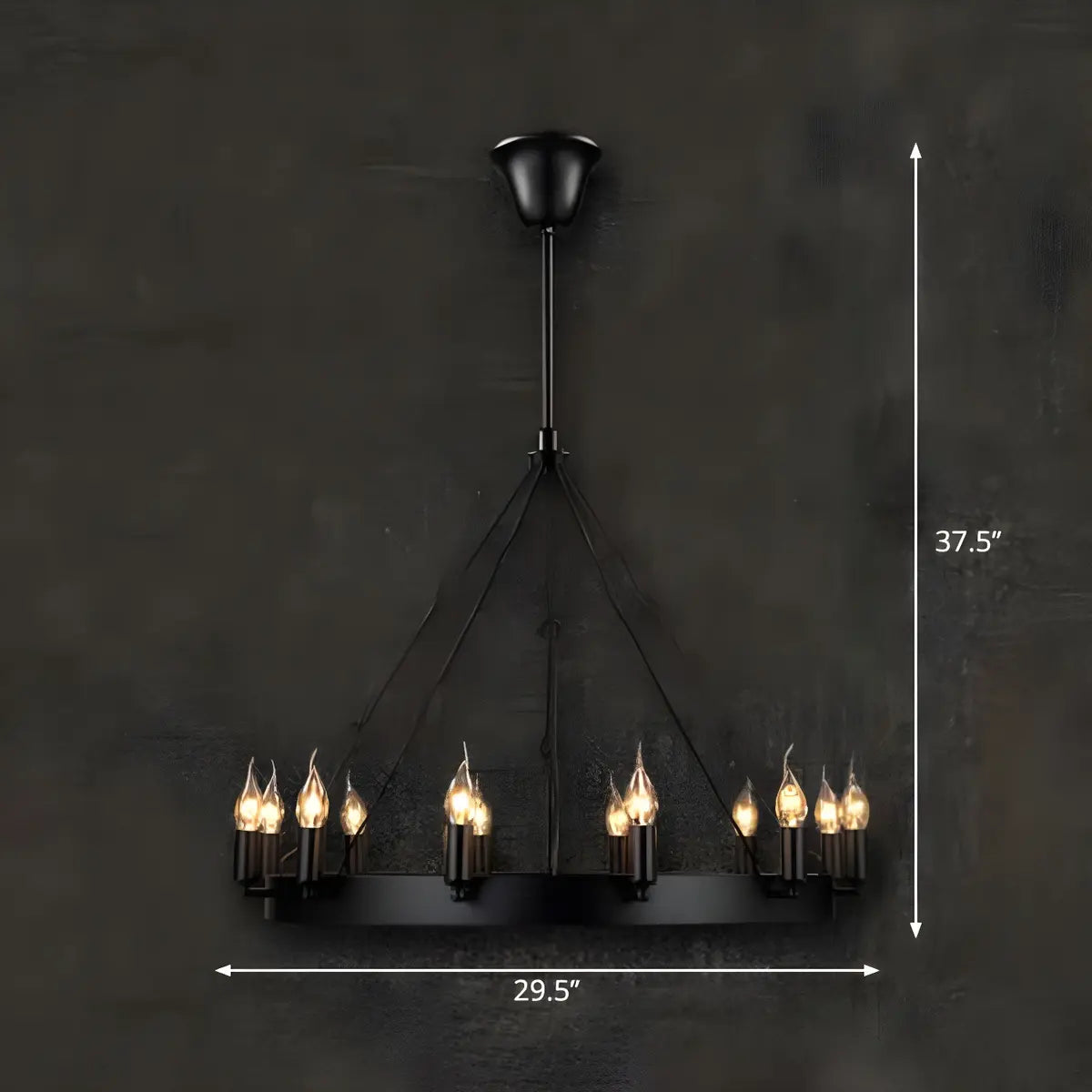 Industrial Circular Iron Black Large Chandelier Light 