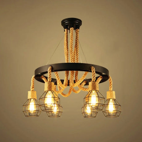 Industrial Circular Rope Ceiling Candle Dining Chandelier Image - 4