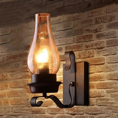 Industrial Clear Glass Black Geometric Wall Sconce Image - 2