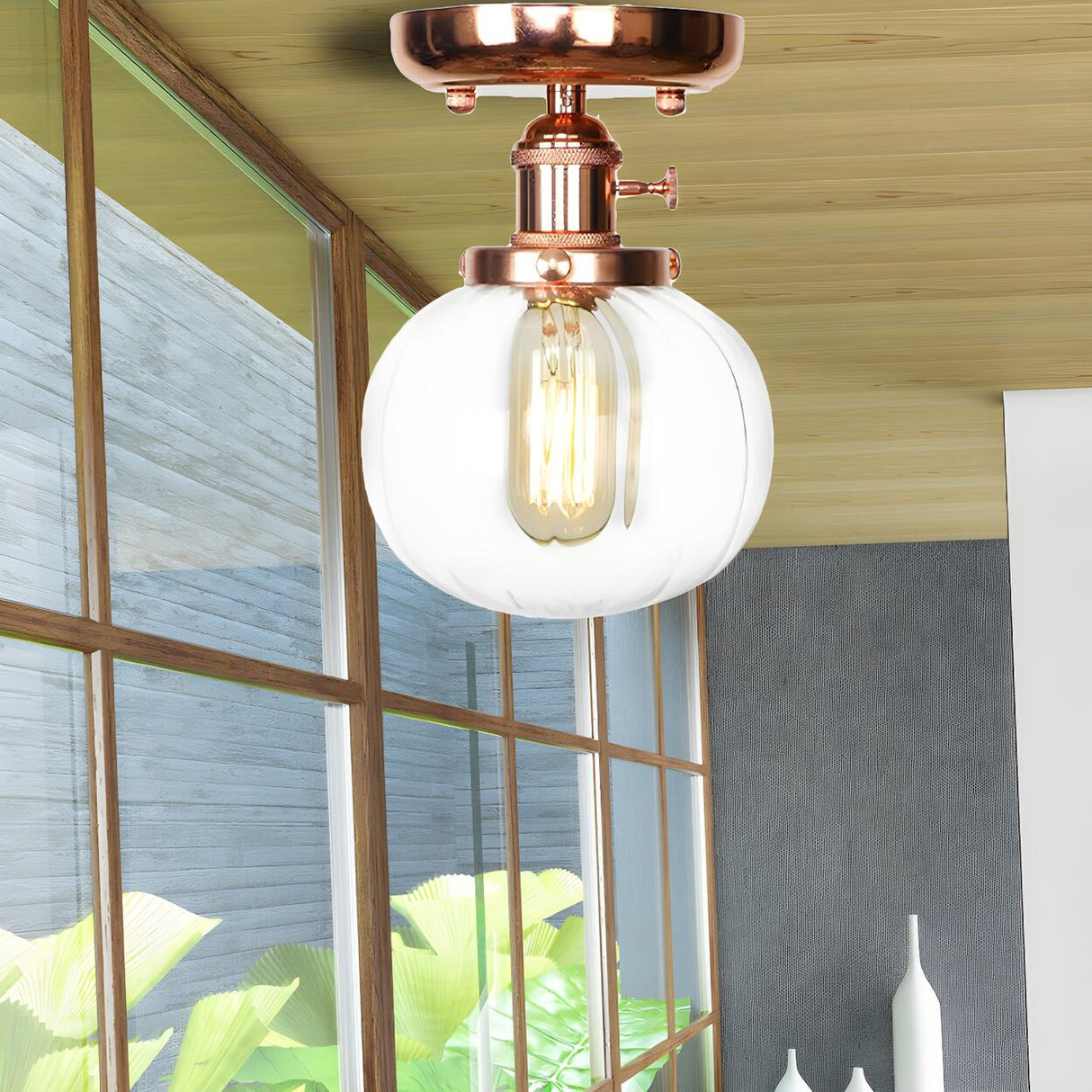 Industrial Clear Glass Cone Semi-Flush Mount Light Image - 13