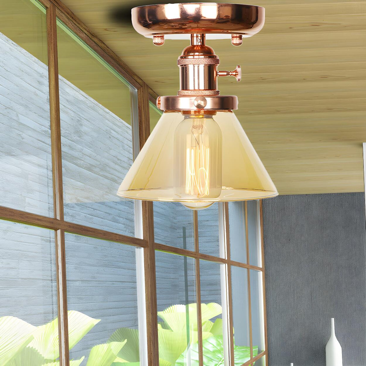 Industrial Clear Glass Cone Semi-Flush Mount Light Image - 17