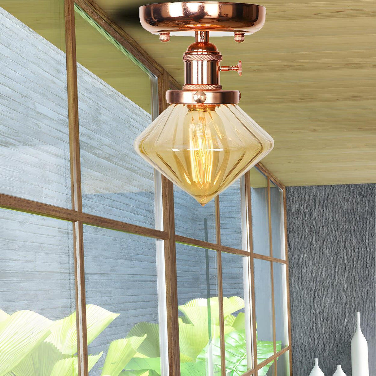 Industrial Clear Glass Cone Semi-Flush Mount Light Image - 23