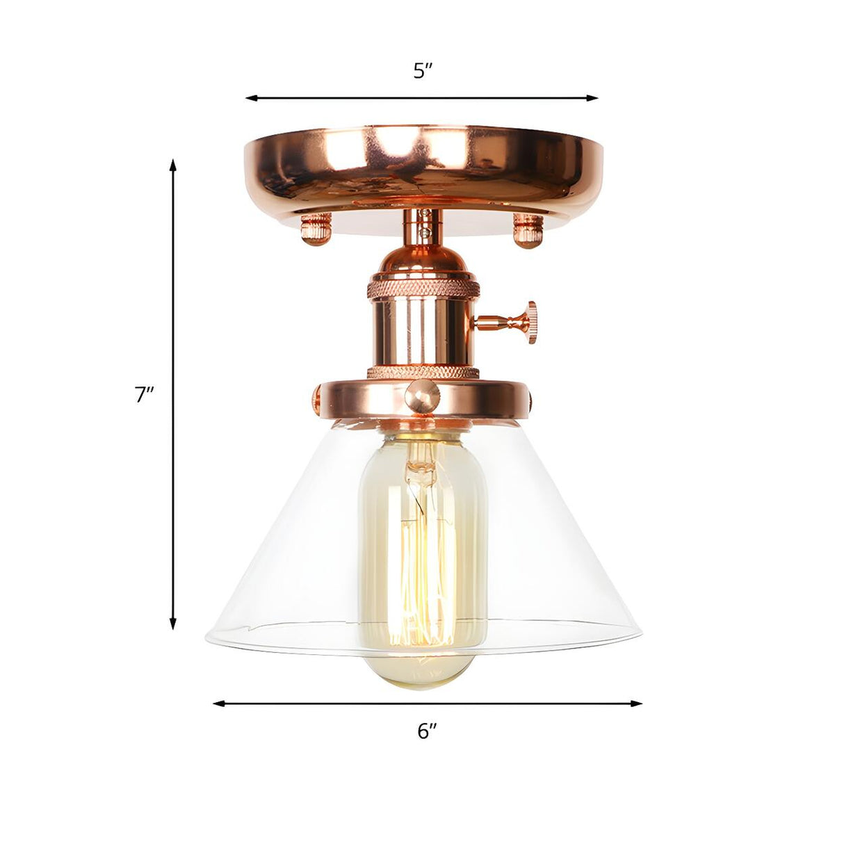 Industrial Clear Glass Cone Semi-Flush Mount Light 