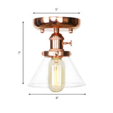 Industrial Clear Glass Cone Semi-Flush Mount Light #size