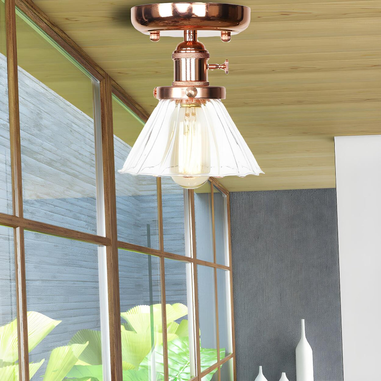 Industrial Clear Glass Cone Semi-Flush Mount Light Image - 5