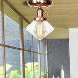 Industrial Clear Glass Cone Semi-Flush Mount Light Image - 7