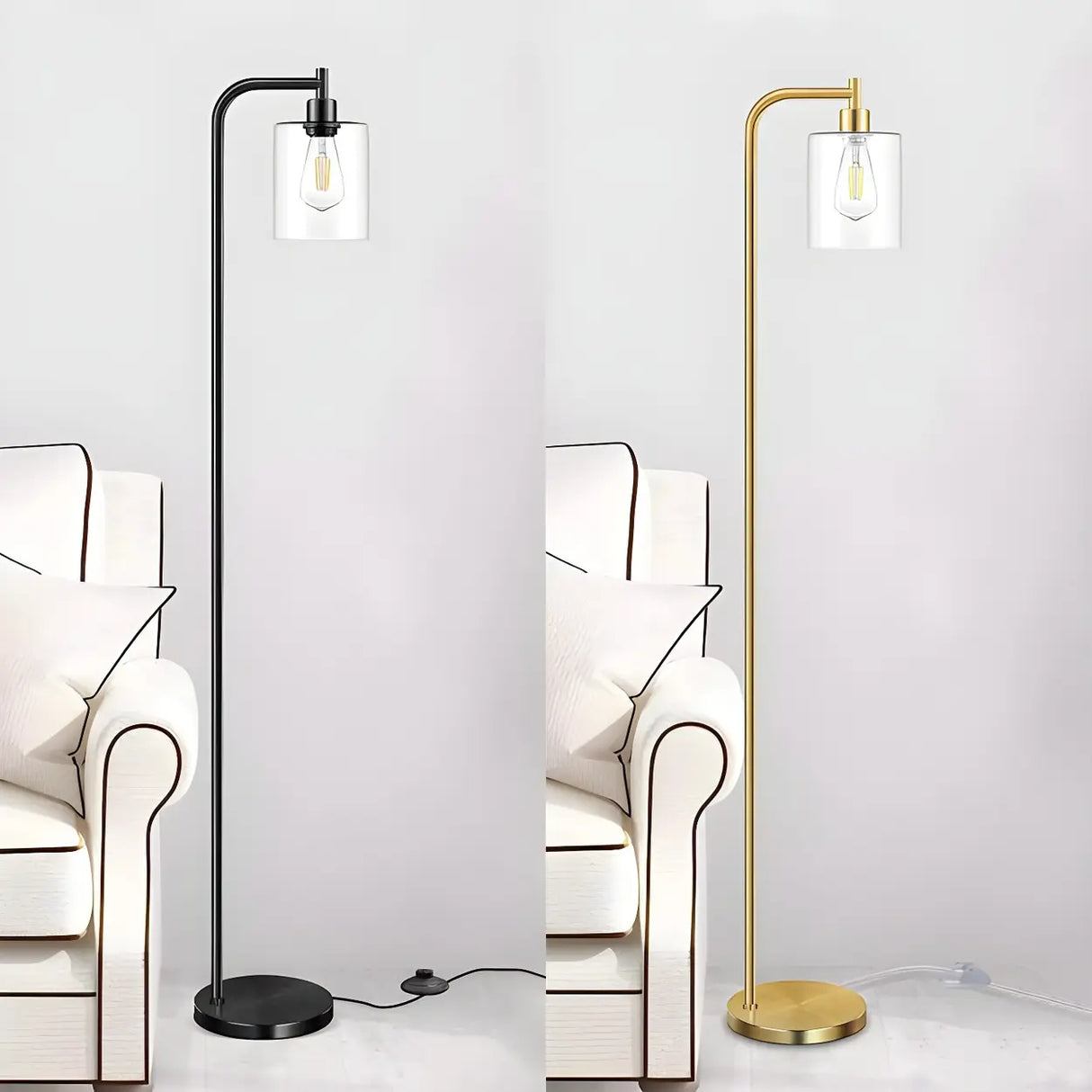 Industrial Clear Glass Cylinder LED Floor Lamp Image - 6