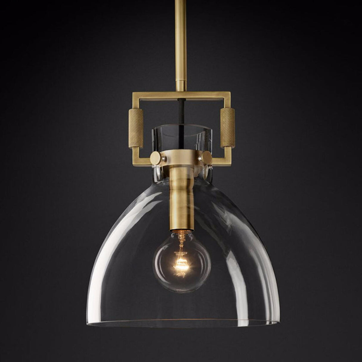 Industrial Clear Glass Dome Brass Pendant Light Image - 13