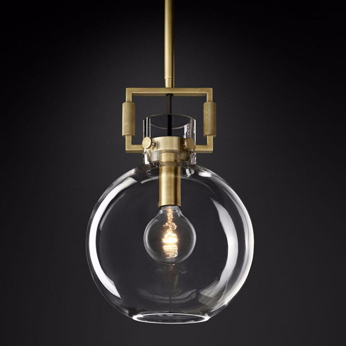 Industrial Clear Glass Dome Brass Pendant Light Image - 16