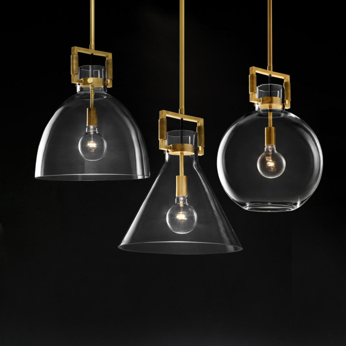 Industrial Clear Glass Dome Brass Pendant Light Image - 4