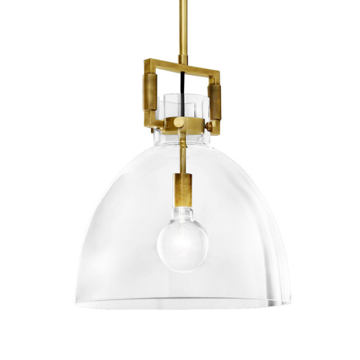 Industrial Clear Glass Dome Brass Pendant Light Image - 5